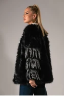Γούνινο jacket κρόσια απο στρας στο μανίκι μαύρο