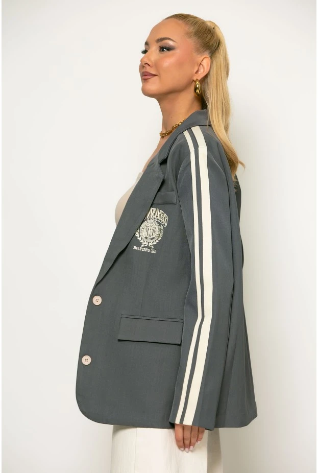 Κολλεγιακό blazer με ρίγες στο πλάι γκρι