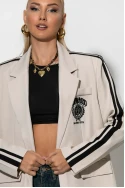 Κολλεγιακό blazer με ρίγες στο πλάι μπεζ 