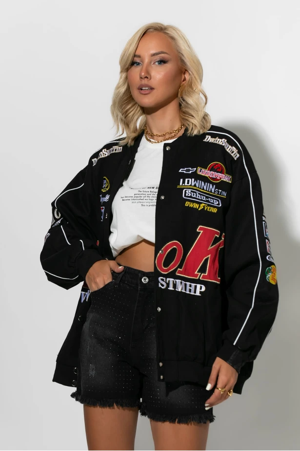 Bike jacket με paches μαύρο