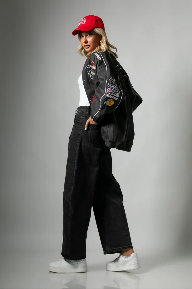 Bike jacket με paches ανθρακί Bike jacket με paches ανθρακί