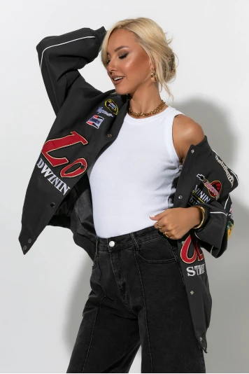 Bike jacket με paches ανθρακί