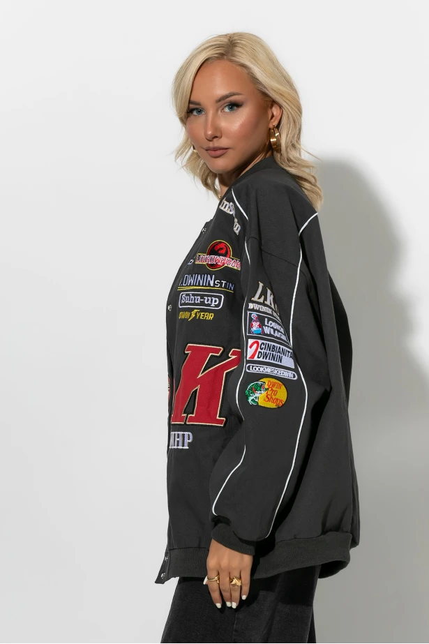 Bike jacket με paches ανθρακί Bike jacket με paches ανθρακί