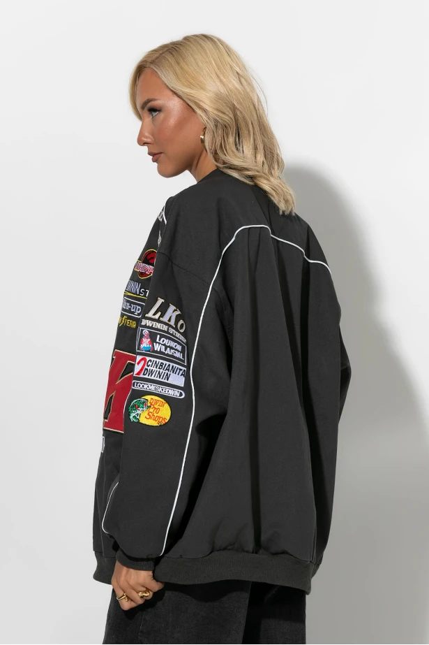 Bike jacket με paches ανθρακί Bike jacket με paches ανθρακί