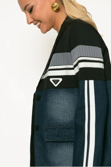 Blazer με mix υφών μπλε