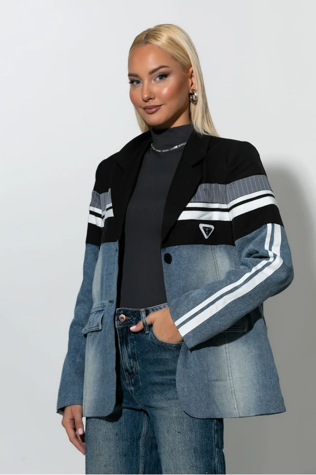 Blazer με mix υφών μπλε