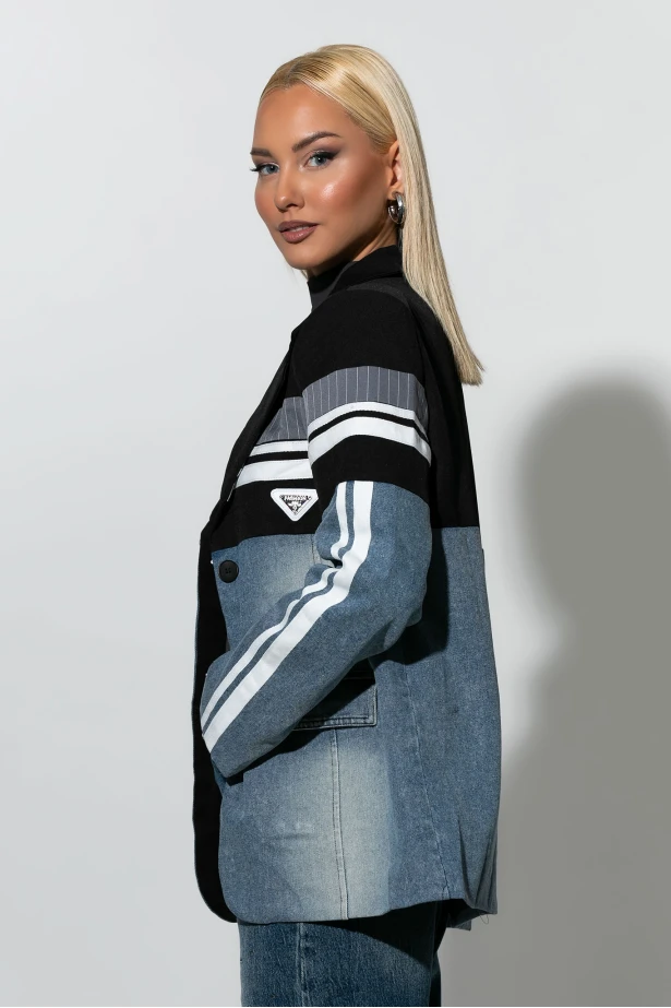 Blazer με mix υφών μπλε