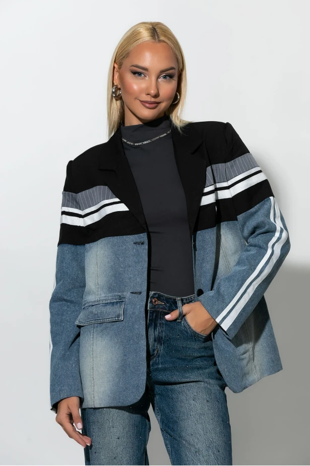 Blazer με mix υφών μπλε