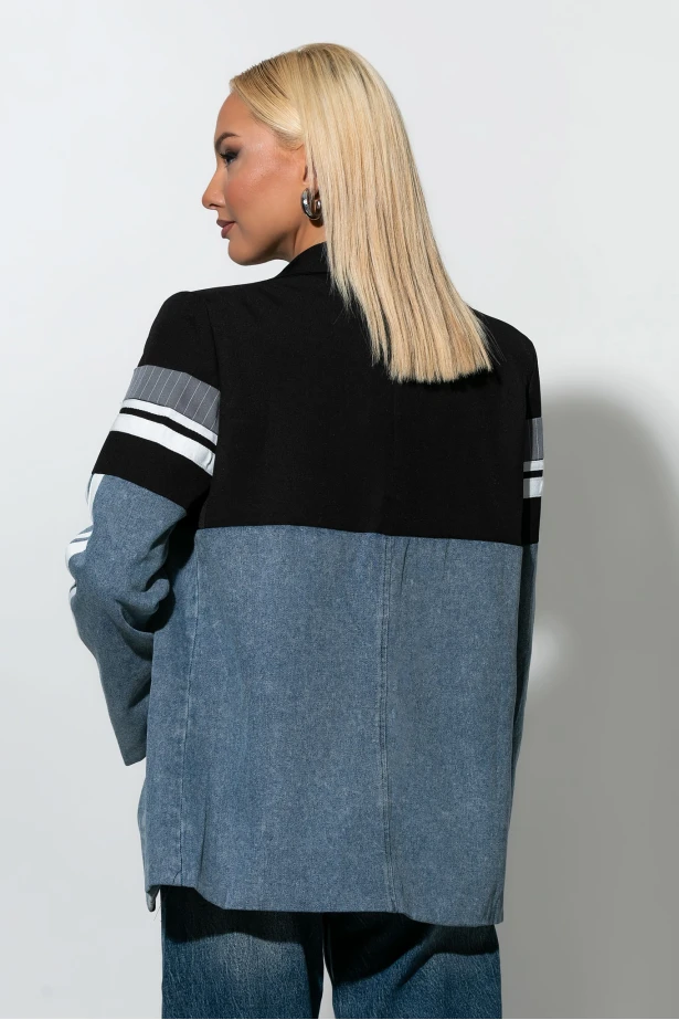 Blazer με mix υφών μπλε