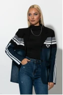 Blazer με mix υφών μπλε ντένιμ Blazer με mix υφών μπλε ντένιμ