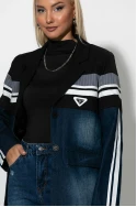 Blazer με mix υφών μπλε ντένιμ Blazer με mix υφών μπλε ντένιμ