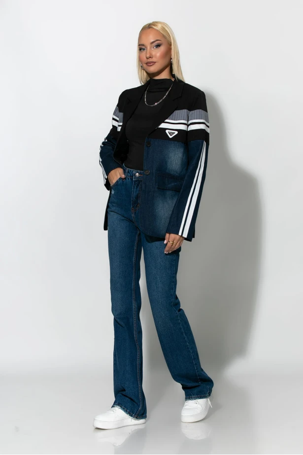 Blazer με mix υφών μπλε ντένιμ Blazer με mix υφών μπλε ντένιμ