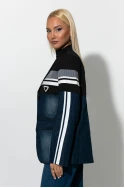 Blazer με mix υφών μπλε ντένιμ Blazer με mix υφών μπλε ντένιμ