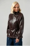 Leather jacket vinyl με σούρες στη μέση μπορντό