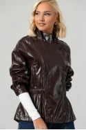 Leather jacket vinyl με σούρες στη μέση μπορντό