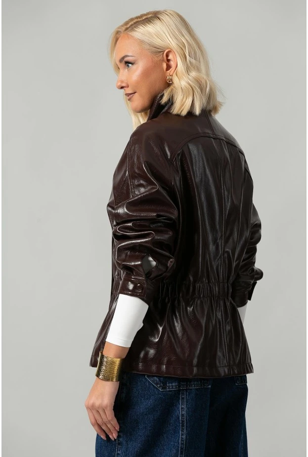 Leather jacket vinyl με σούρες στη μέση μπορντό