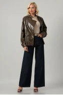 Leather jacket vinyl με σούρες στη μέση καφέ
