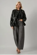 Leather jacket vinyl με σούρες στη μέση μαύρο