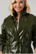 Leather jacket vinyl με σούρες στη μέση λαδί