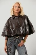 Leather κάπα με κρόσια μπορντό