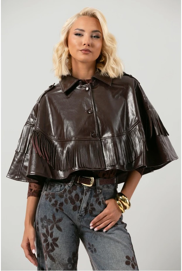 Leather κάπα με κρόσια μπορντό