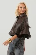 Leather κάπα με κρόσια μπορντό