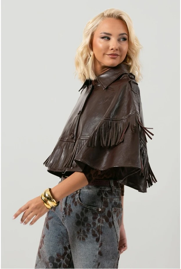 Leather κάπα με κρόσια μπορντό