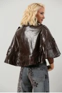 Leather κάπα με κρόσια μπορντό