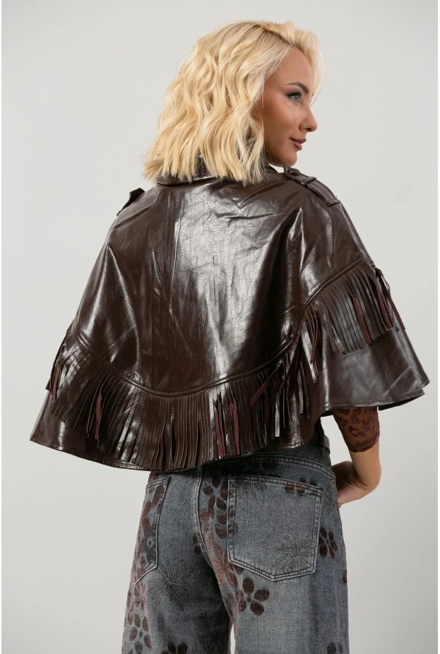 Leather κάπα με κρόσια μπορντό