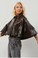 Leather κάπα με κρόσια μπορντό