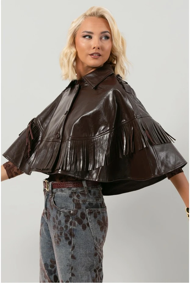 Leather κάπα με κρόσια μπορντό