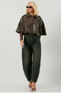 Leather κάπα με κρόσια καφέ