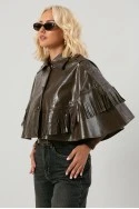 Leather κάπα με κρόσια καφέ