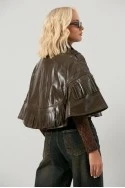 Leather κάπα με κρόσια καφέ