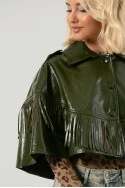 Leather κάπα με κρόσια λαδί