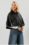 Leather κάπα με κρόσια μαύρο