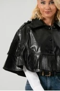 Leather κάπα με κρόσια μαύρο
