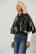 Leather κάπα με κρόσια μαύρο