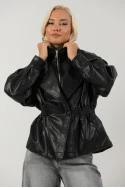 Leather jacket με σφηγκοφωλία στη μέση μαύρο