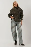 Leather jacket με σφηγκοφωλία στη μέση καφέ