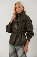 Leather jacket με σφηγκοφωλία στη μέση καφέ