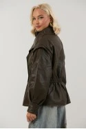 Leather jacket με σφηγκοφωλία στη μέση καφέ
