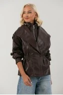 Leather jacket με σφηγκοφωλία στη μέση μπορντό