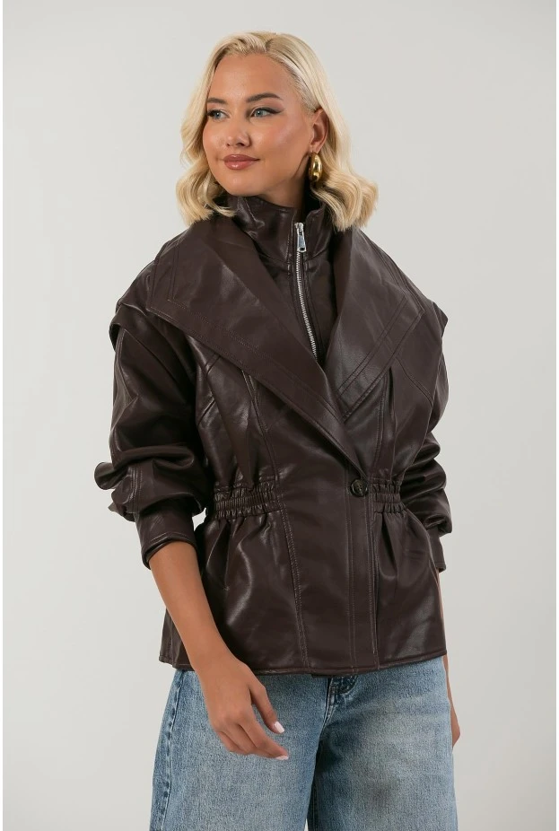 Leather jacket με σφηγκοφωλία στη μέση μπορντό