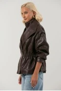 Leather jacket με σφηγκοφωλία στη μέση μπορντό