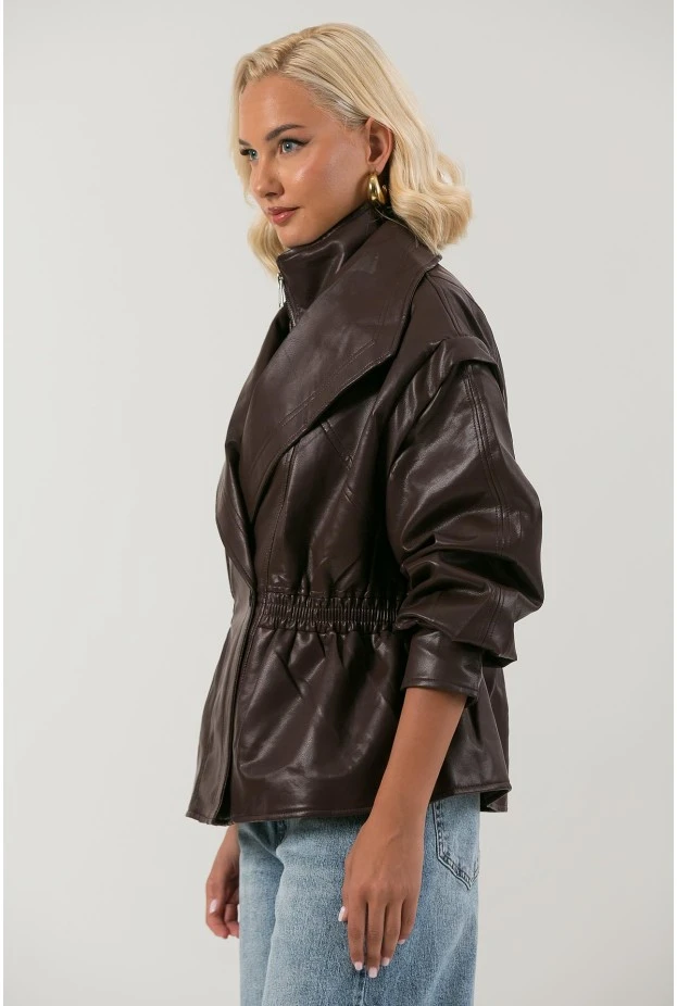 Leather jacket με σφηγκοφωλία στη μέση μπορντό