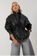 Leather jacket με σφηγκοφωλία στη μέση μαύρο