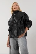 Leather jacket με σφηγκοφωλία στη μέση μαύρο