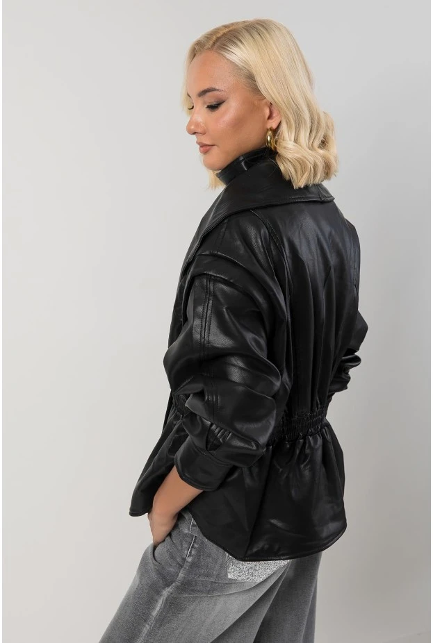 Leather jacket με σφηγκοφωλία στη μέση μαύρο