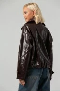 Leather jacket vinyl με καρό λεπτομέρειες και λάστιχο στη μέση μπορντό